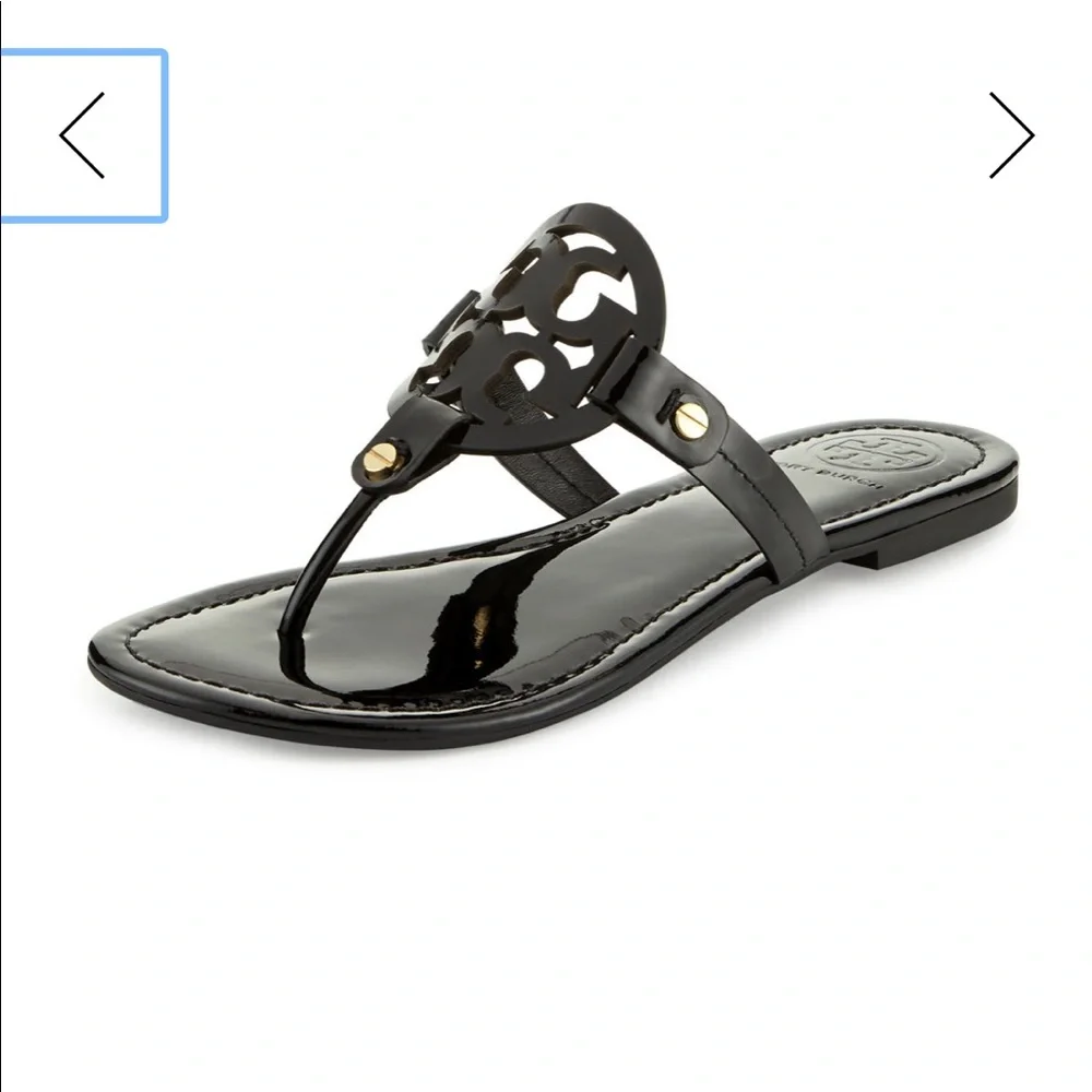 Tory Burch Miller Black Patent Logo Thong Sandals
